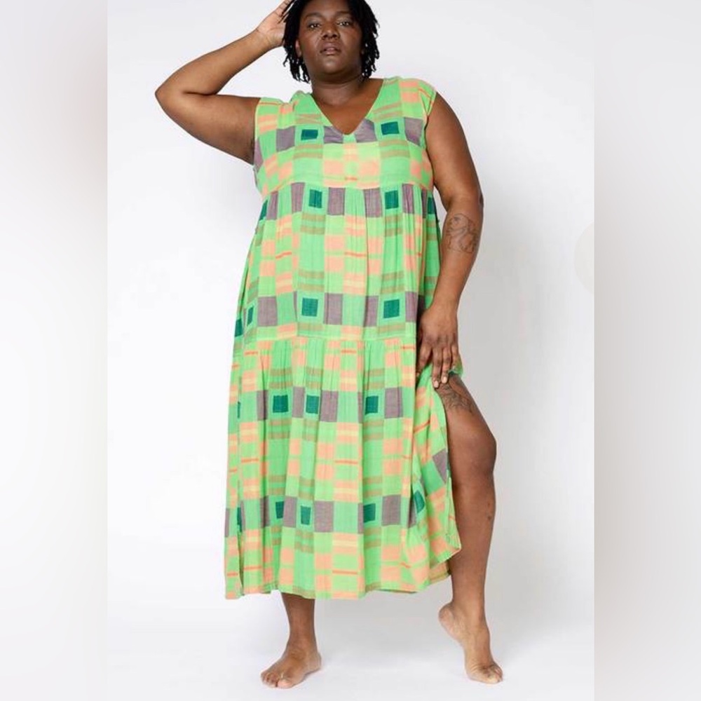 Ace & Jig Green and Gray Patterned Midi Dress
